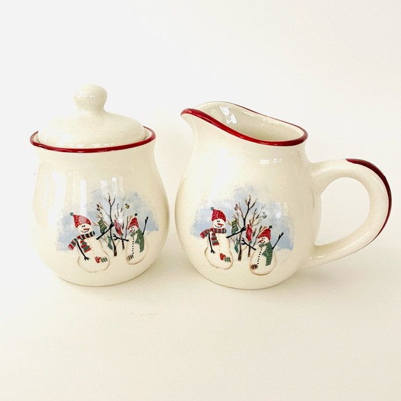 Royal Seasons Other - Royal Seasons Stoneware Christmas Winter Snowman Sugar Bowl & Creamer Set